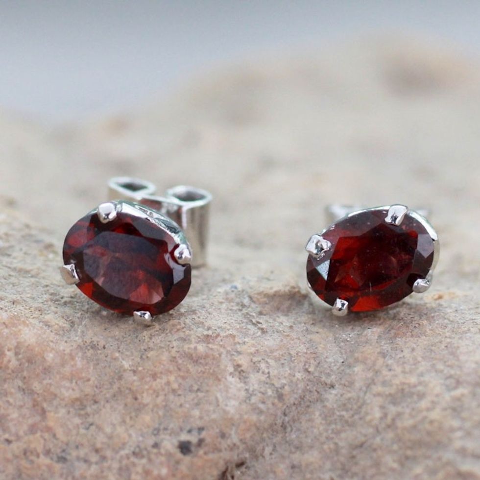 3 Carat Garnet Stud Earrings from India 'Scintillate'