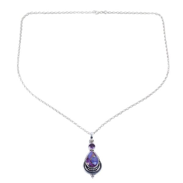 Alternate image for Silver Necklace with Amethyst and Composite Turquoise Mughal Lilac