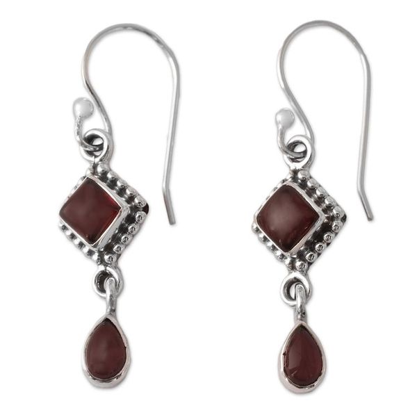 Alternate image for Natural Garnet and Sterling Silver Earrings Indian Jewelry Fire of Love