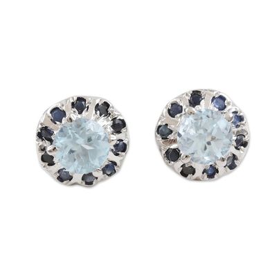 Alternate image for Rhodium-Plated Blue Topaz and Sapphire Stud Earrings Blue Fire