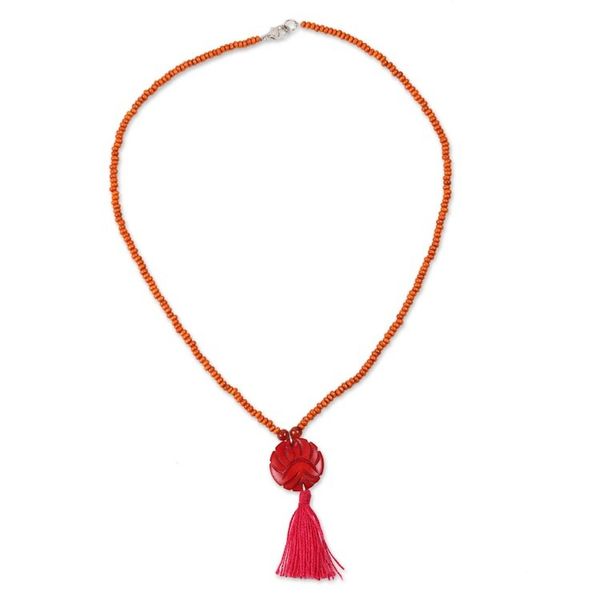 Alternate image for Wood Beaded Medallion Necklace in Red from India Glorious Medallion