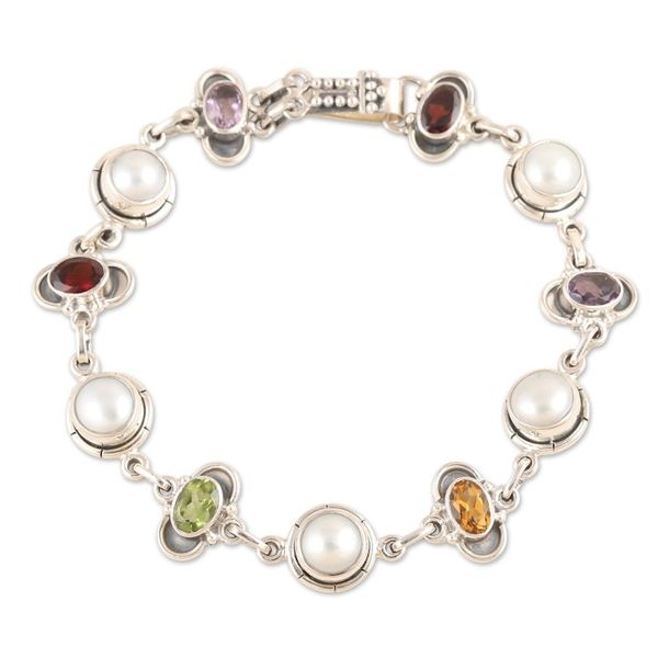 Alternate image for Link Bracelet with Faceted Gemstones and Cultured Pearls Earth Wonders