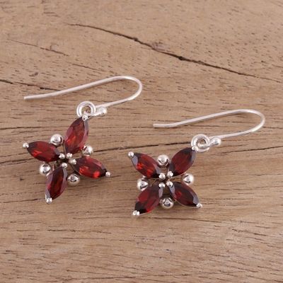 Alternate image for Garnet Earrings Set in Rhodium Plated Sterling Silver Twinkling Scarlet