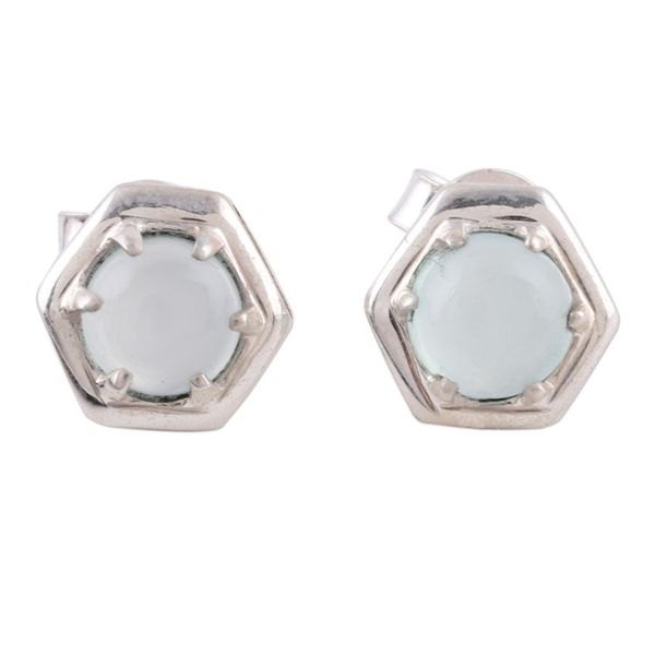 Alternate image for 925 Sterling Silver Aqua Chalcedony Hexagon Stud Earrings Aqua Grace