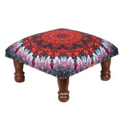 Alternate image for Multicolored Mandala Motif Ottoman with Wood Legs Heavenly Flower