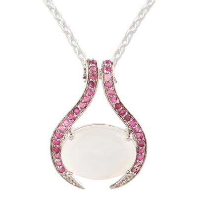 Alternate image for Hand Made Ruby and Moonstone Pendant Necklace Pink Sky