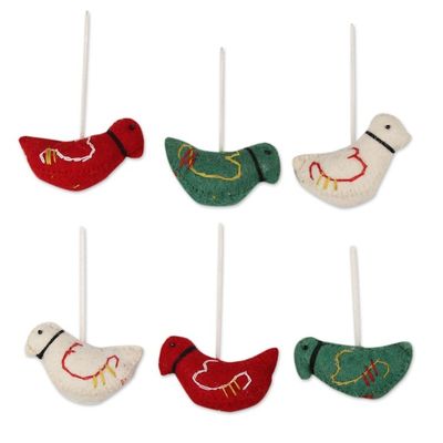 Alternate image for Assorted Color Wool Felt Pigeon Ornaments Set of 6 Christmas Pigeons
