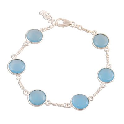 Alternate image for 21-Carat Blue Chalcedony Station Bracelet from India Shimmering Blue