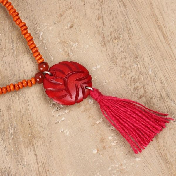Alternate image for Wood Beaded Medallion Necklace in Red from India Glorious Medallion
