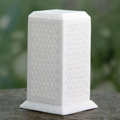 Alternate image for White Marble Tealight Holder Carved by Hand in India Mughal Pillar of Light