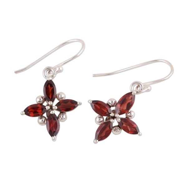 Alternate image for Garnet Earrings Set in Rhodium Plated Sterling Silver Twinkling Scarlet