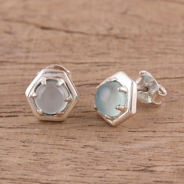 Alternate image for 925 Sterling Silver Aqua Chalcedony Hexagon Stud Earrings Aqua Grace