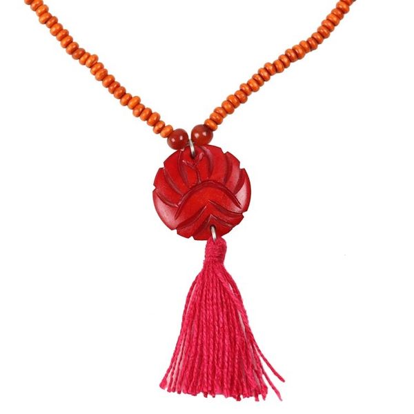Alternate image for Wood Beaded Medallion Necklace in Red from India Glorious Medallion