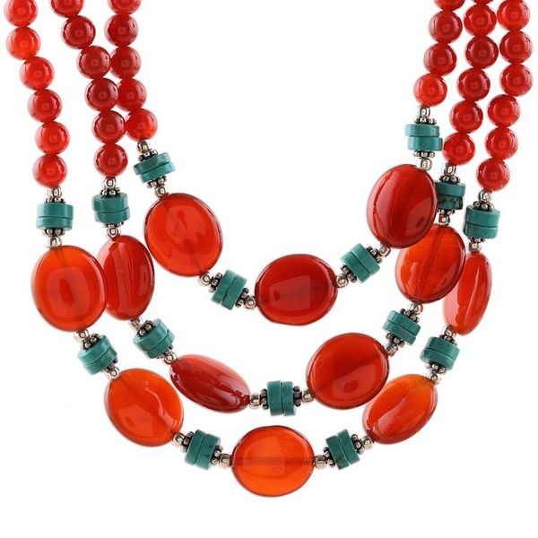 Alternate image for Carnelian and Calcite Beaded Strand Necklace from India Cascading Sunset