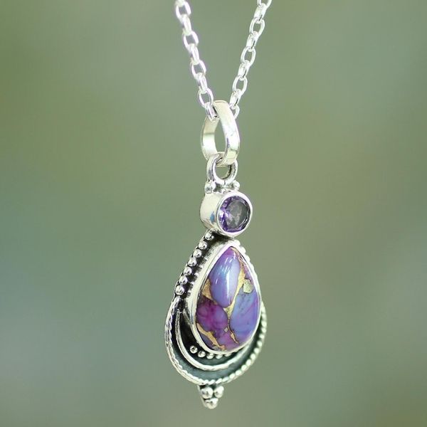 Alternate image for Silver Necklace with Amethyst and Composite Turquoise Mughal Lilac