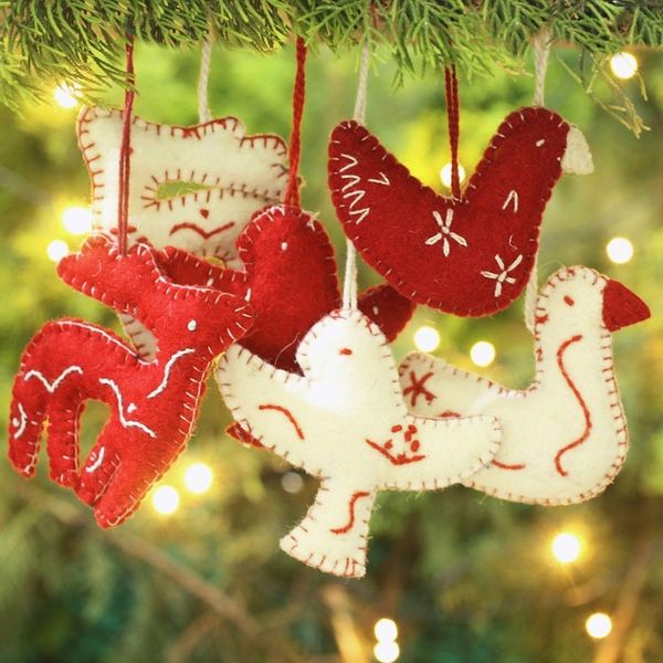 Alternate image for White and Red Animal Themed Felt Ornaments Set of 6 Christmas Wishes
