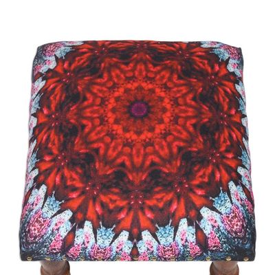 Alternate image for Multicolored Mandala Motif Ottoman with Wood Legs Heavenly Flower
