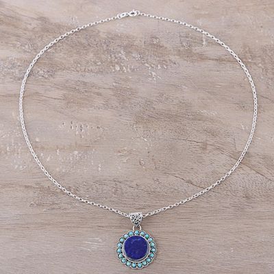 Alternate image for Lapis Lazuli and Composite Turquoise Pendant Necklace Glamorous Bloom