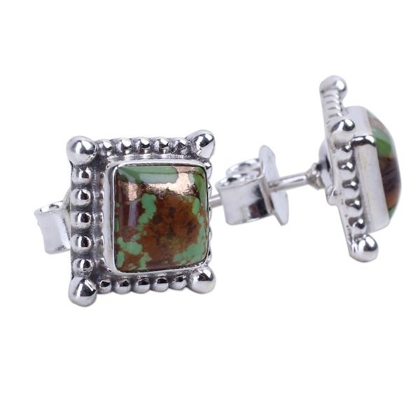 Alternate image for Composite Green Turquoise Stud Earrings Handmade in India Magical Green