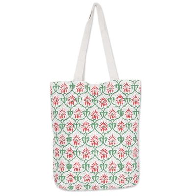 Alternate image for Handcrafted Cotton Tote Bag with Floral Pattern in Red Strawberry Orchard
