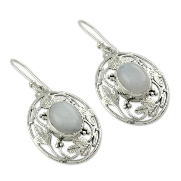 Alternate image for Handcrafted Rainbow Moonstone and Sterling Silver Earrings Moonlit Avatar