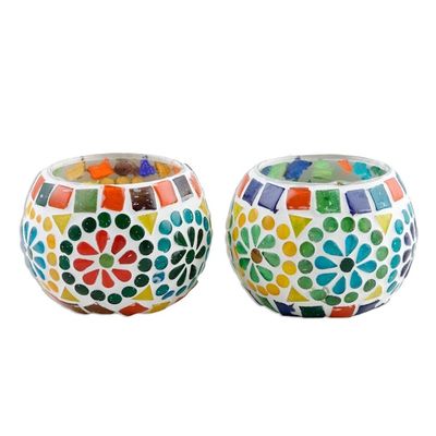 Alternate image for Cheerful Multicolored Glass Mosaic Tealight Holders Pair Rainbow Cheer