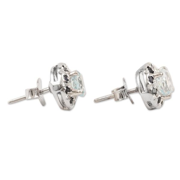 Alternate image for Rhodium-Plated Blue Topaz and Sapphire Stud Earrings Blue Fire