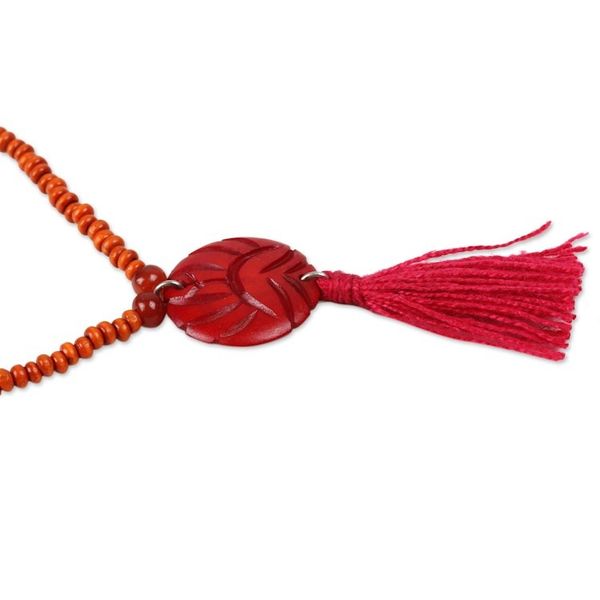 Alternate image for Wood Beaded Medallion Necklace in Red from India Glorious Medallion