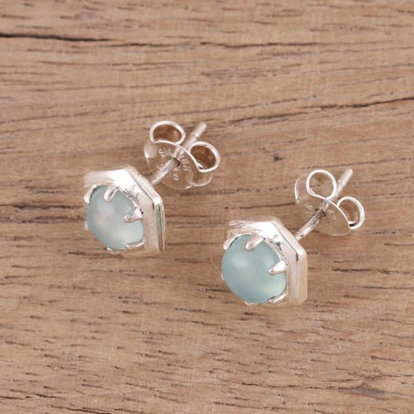 Alternate image for 925 Sterling Silver Aqua Chalcedony Hexagon Stud Earrings Aqua Grace