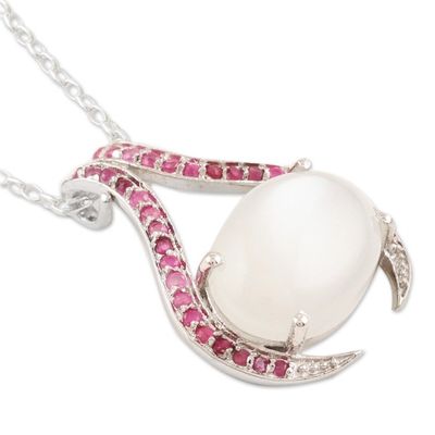 Alternate image for Hand Made Ruby and Moonstone Pendant Necklace Pink Sky