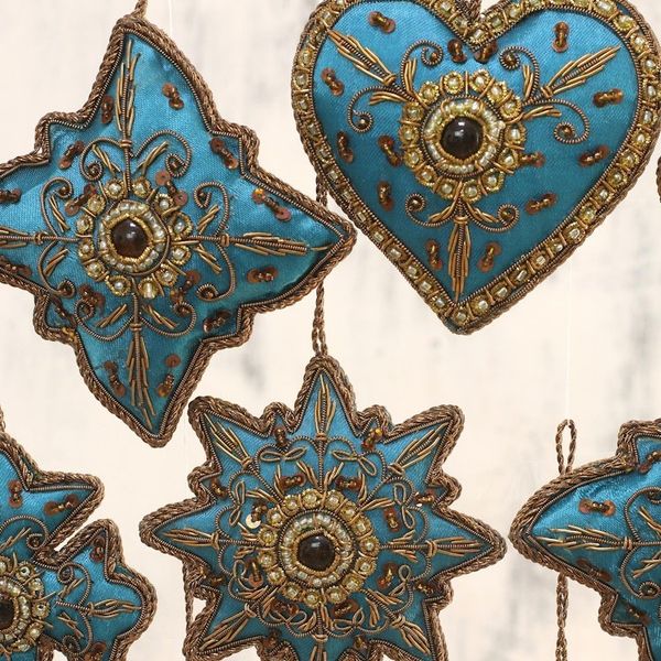 Alternate image for Teal Hand Crafted Beaded Ornaments from India Set of 10 Teal Joy