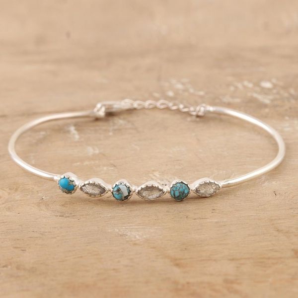 Alternate image for Indian Labradorite and Sterling Silver Bangle Bracelet Star Map