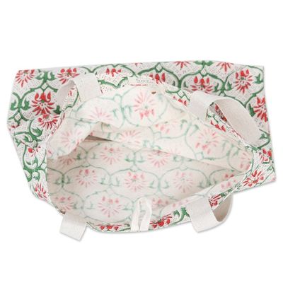 Alternate image for Handcrafted Cotton Tote Bag with Floral Pattern in Red Strawberry Orchard