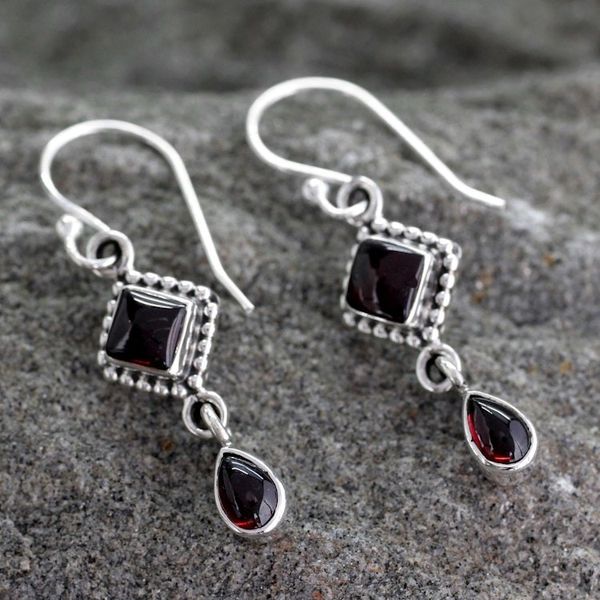 Alternate image for Natural Garnet and Sterling Silver Earrings Indian Jewelry Fire of Love