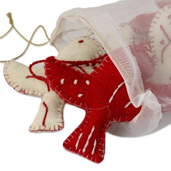 Alternate image for White and Red Animal Themed Felt Ornaments Set of 6 Christmas Wishes