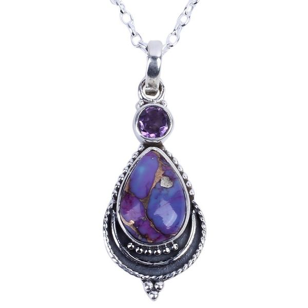 Alternate image for Silver Necklace with Amethyst and Composite Turquoise Mughal Lilac