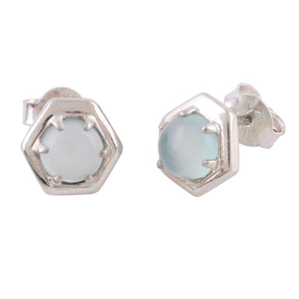 Alternate image for 925 Sterling Silver Aqua Chalcedony Hexagon Stud Earrings Aqua Grace