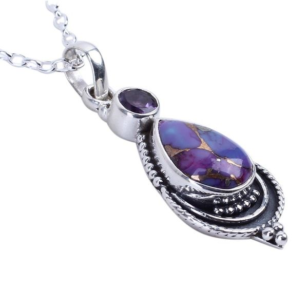 Alternate image for Silver Necklace with Amethyst and Composite Turquoise Mughal Lilac