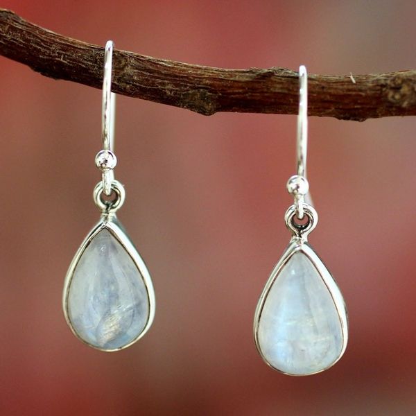Alternate image for Rainbow Moonstone Earrings India Sterling Silver Jewelry Luminous Light