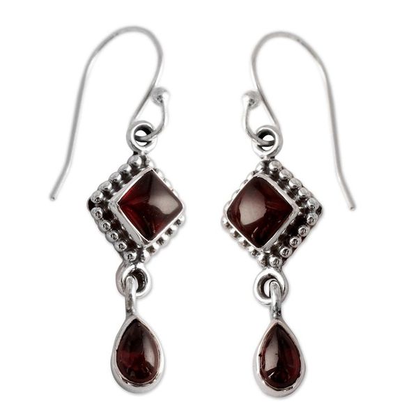 Alternate image for Natural Garnet and Sterling Silver Earrings Indian Jewelry Fire of Love