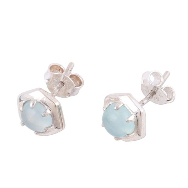 Alternate image for 925 Sterling Silver Aqua Chalcedony Hexagon Stud Earrings Aqua Grace
