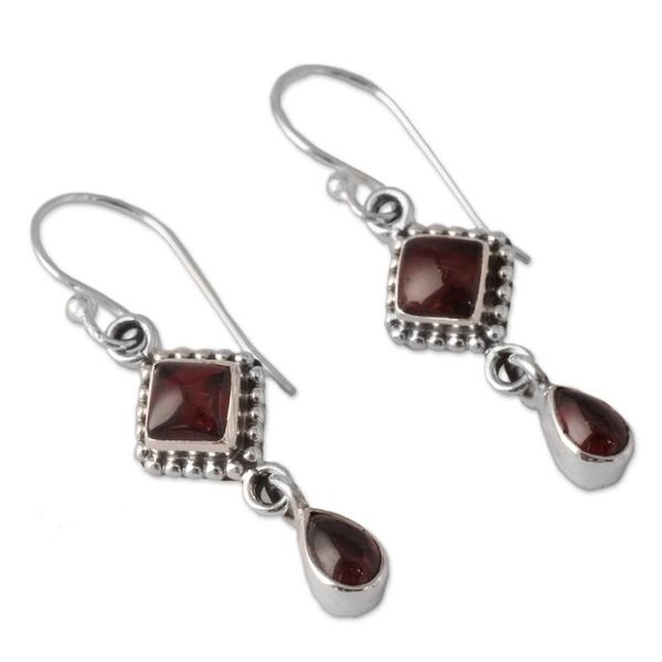 Alternate image for Natural Garnet and Sterling Silver Earrings Indian Jewelry Fire of Love