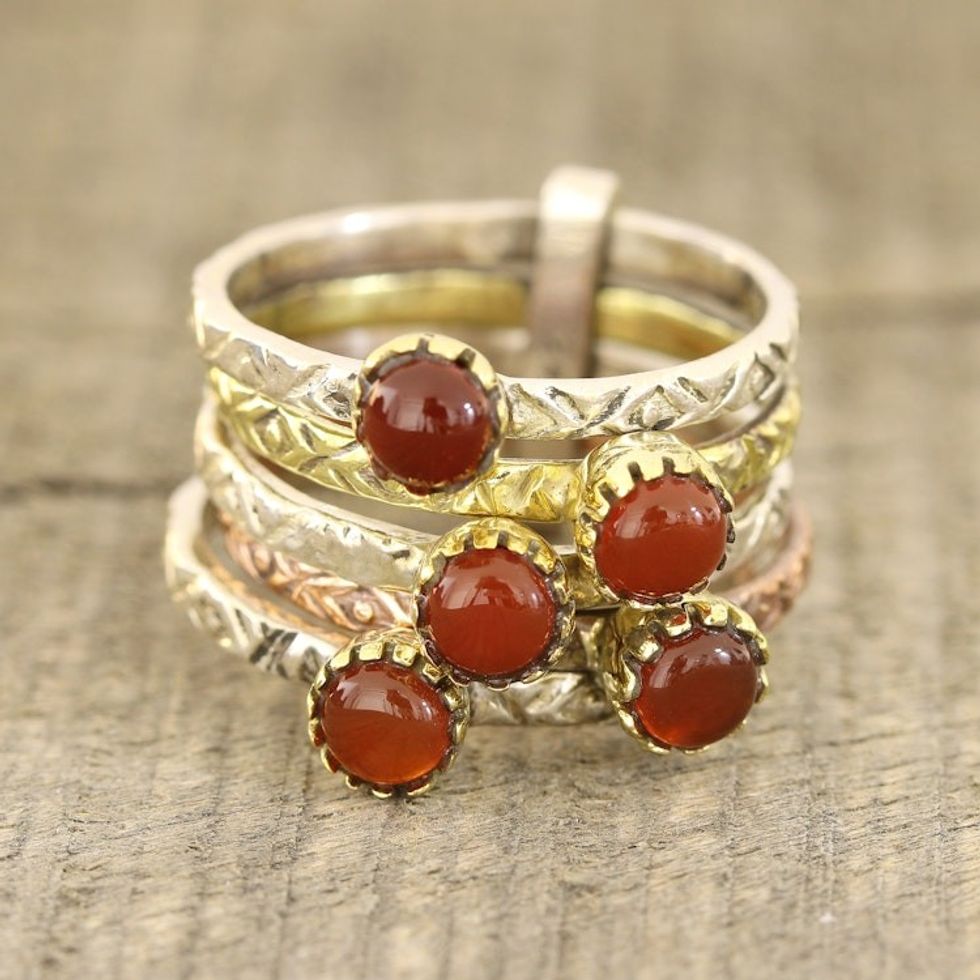 Red-Orange Onyx Multi-Stone Ring from India 'Alluring Glow'