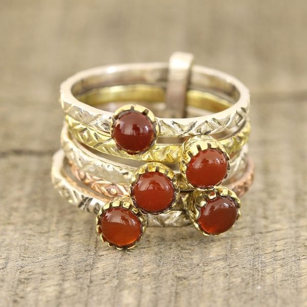 Alternate image for Red-Orange Onyx Multi-Stone Ring from India Alluring Glow