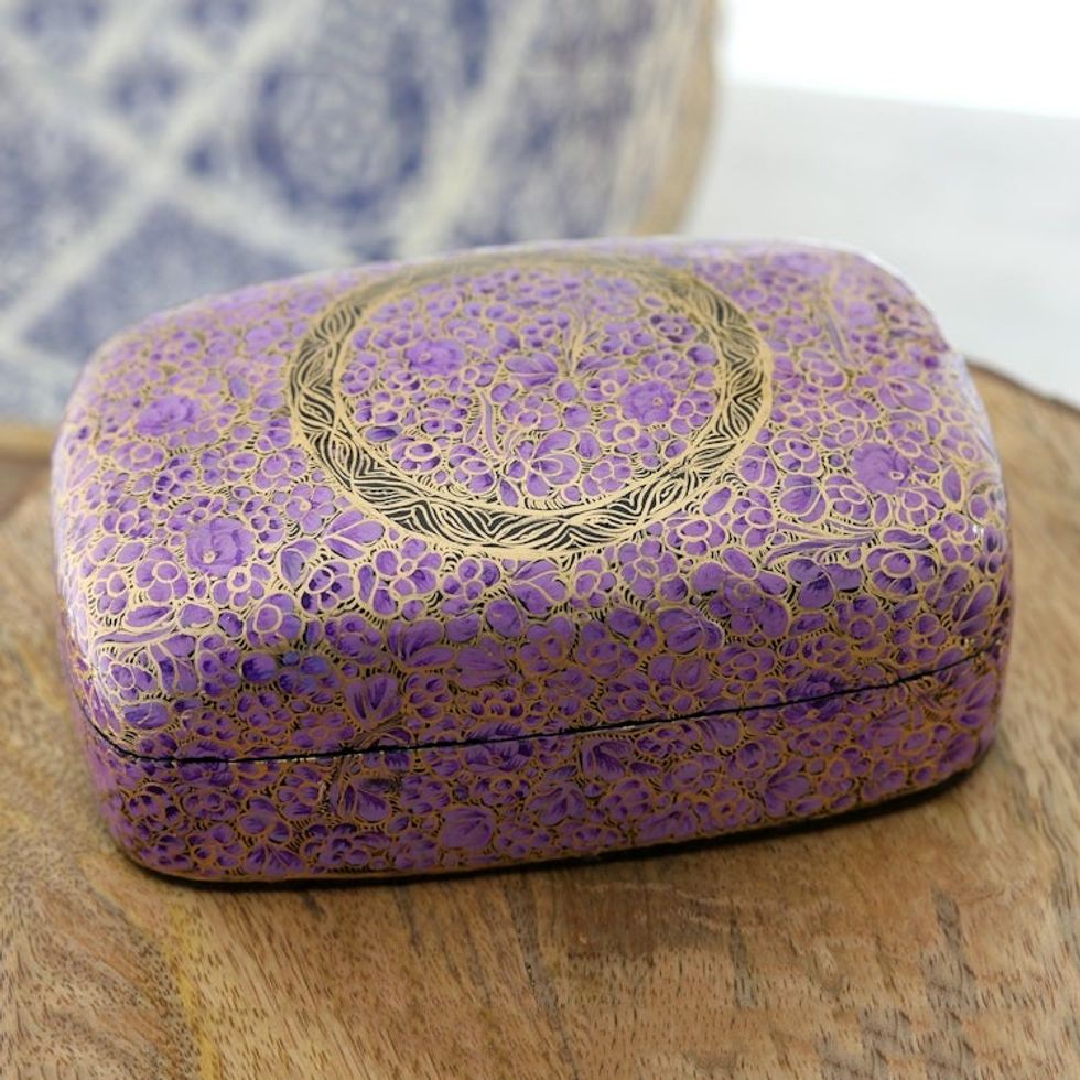 Purple Lacquerware Papier Mache Box 'Kashmir Cheer in Purple'