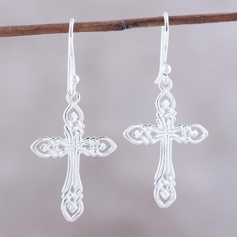 Sterling Silver Cross Dangle Earrings from India 'Delightful Crosses'