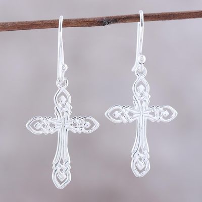 Alternate image for Sterling Silver Cross Dangle Earrings from India Delightful Crosses