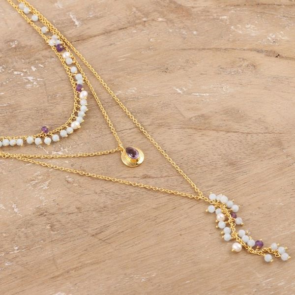 Alternate image for 18k Gold-plated Multi-gemstone Pendant Necklace from India Classical Beauty