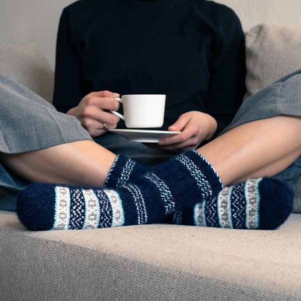 Alternate image for Hand-Knit Midnight Blue Thick Slipper Style Socks from India Midnight Frost