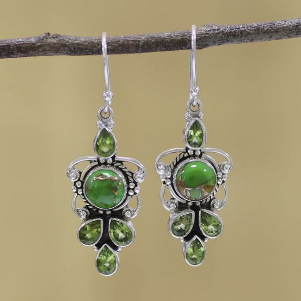 Alternate image for Peridot and Green Composite Turquoise 925 Silver Earrings Glittering Green